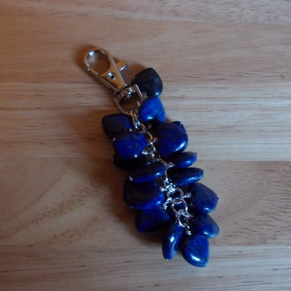Lapis Lazuli heart cluster bag charm