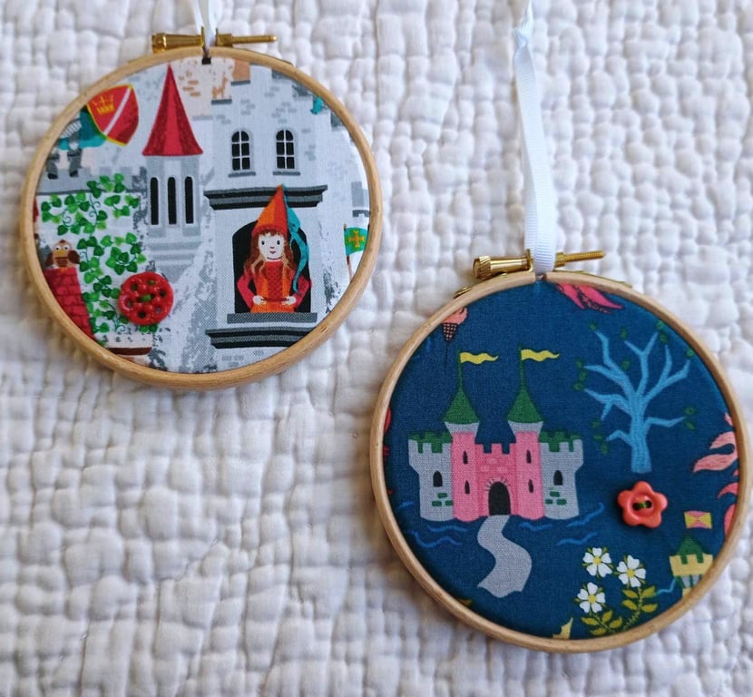 Princess Castle mini fabric hoop picture - kids nursery decor