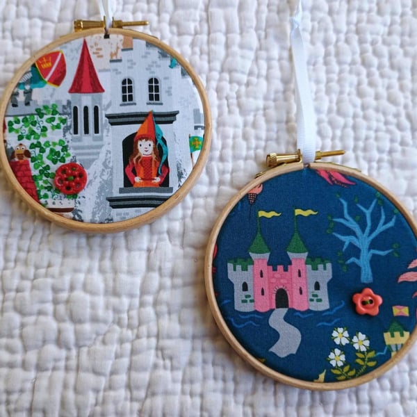 Princess Castle mini fabric hoop picture - kids nursery decor