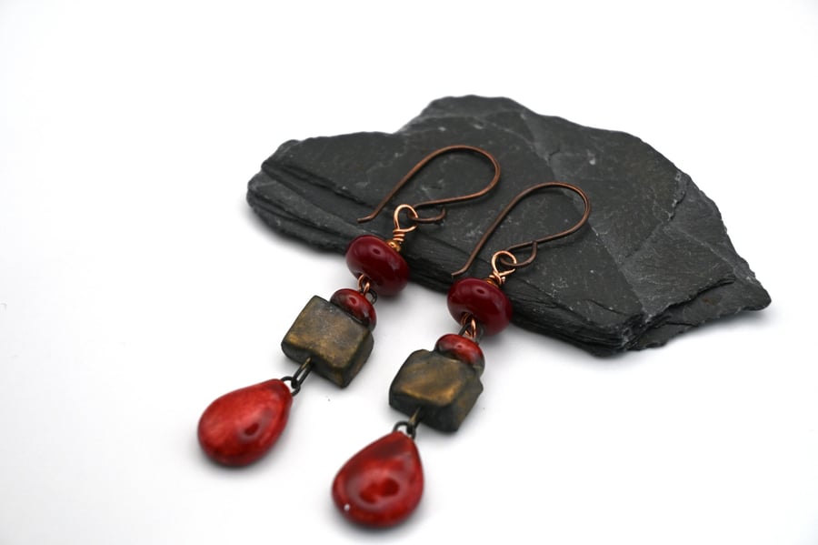 red copper drop earrings