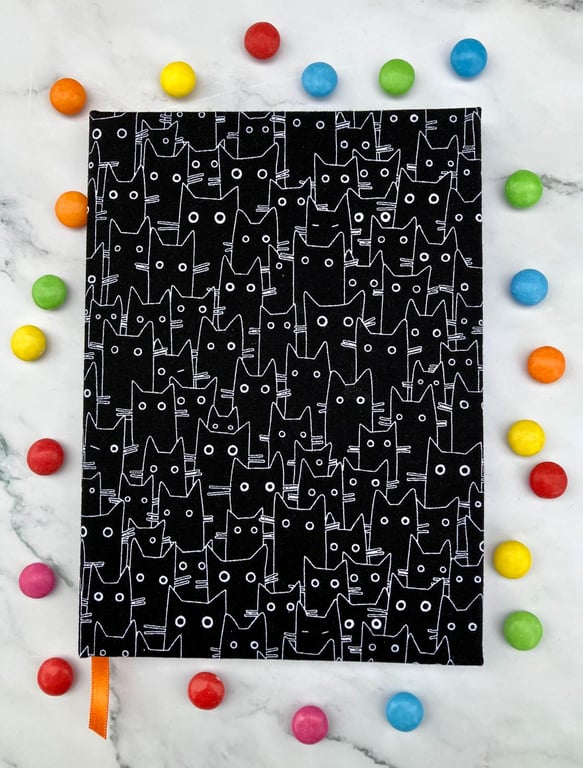 Handmade A5 Black Cat Notebook, Sketchbook or Journal Orange