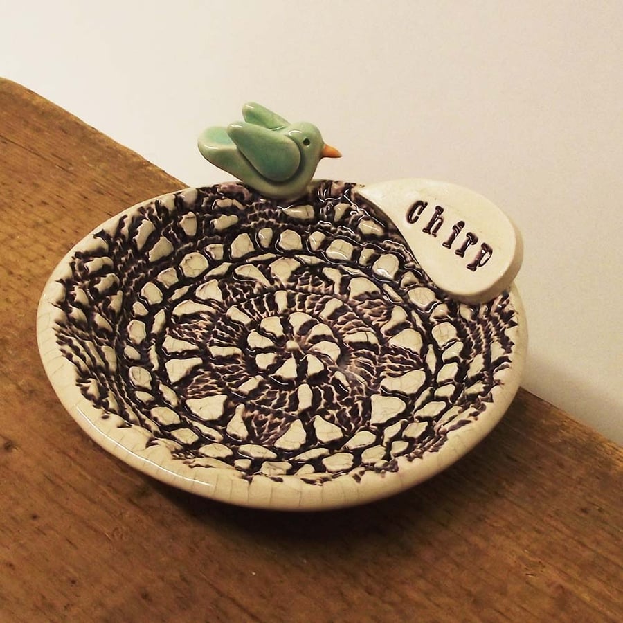 Little Purple ceramic bird dish Pottery plate