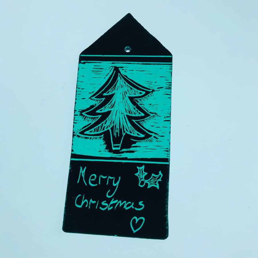 Stained glass christmas tree hanging decoration, gift tag, green