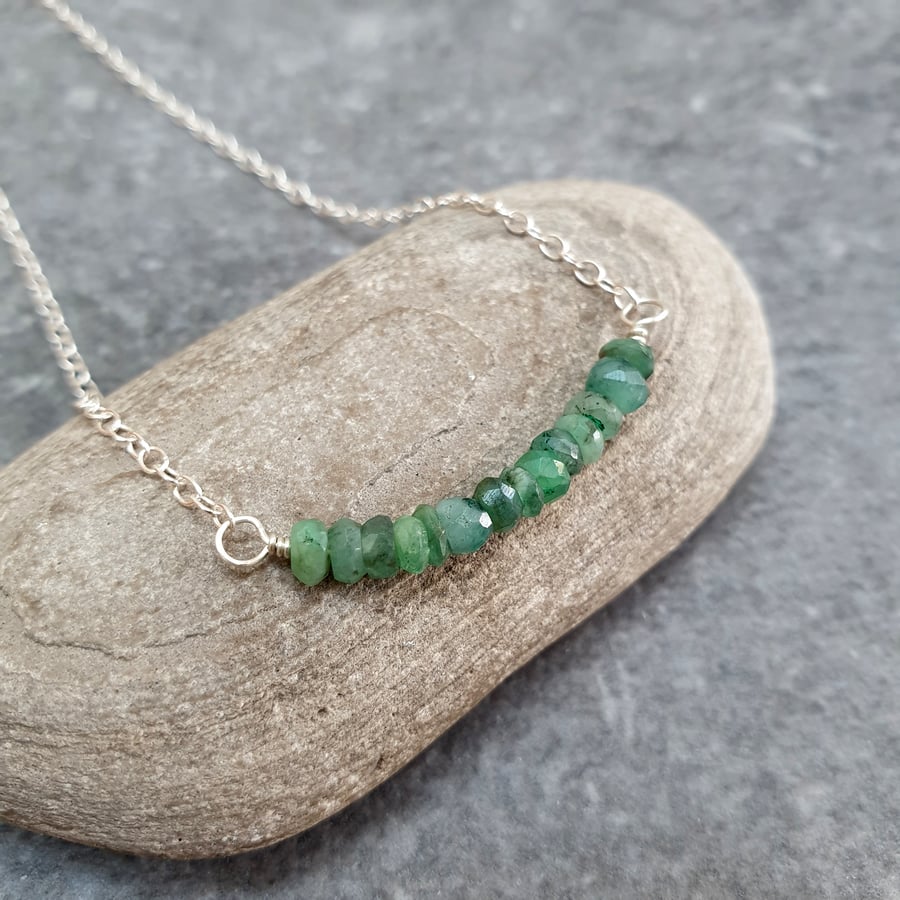 Emerald bar pendant, May birthstone necklace
