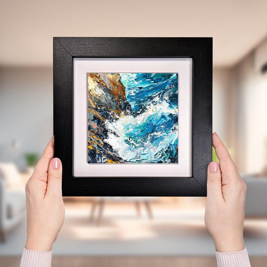 Coastal Waves Ceramic Tile Art - Impressionist Coastal Wall Art - Home Decor
