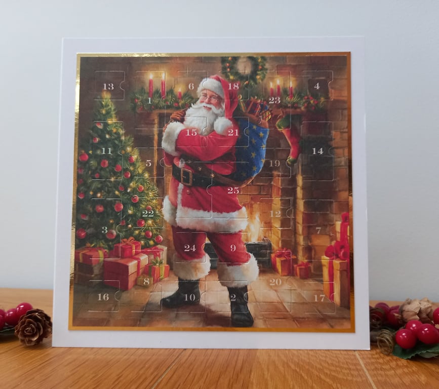 New for 2026 Advent Calendar Style Christmas Card - Santa