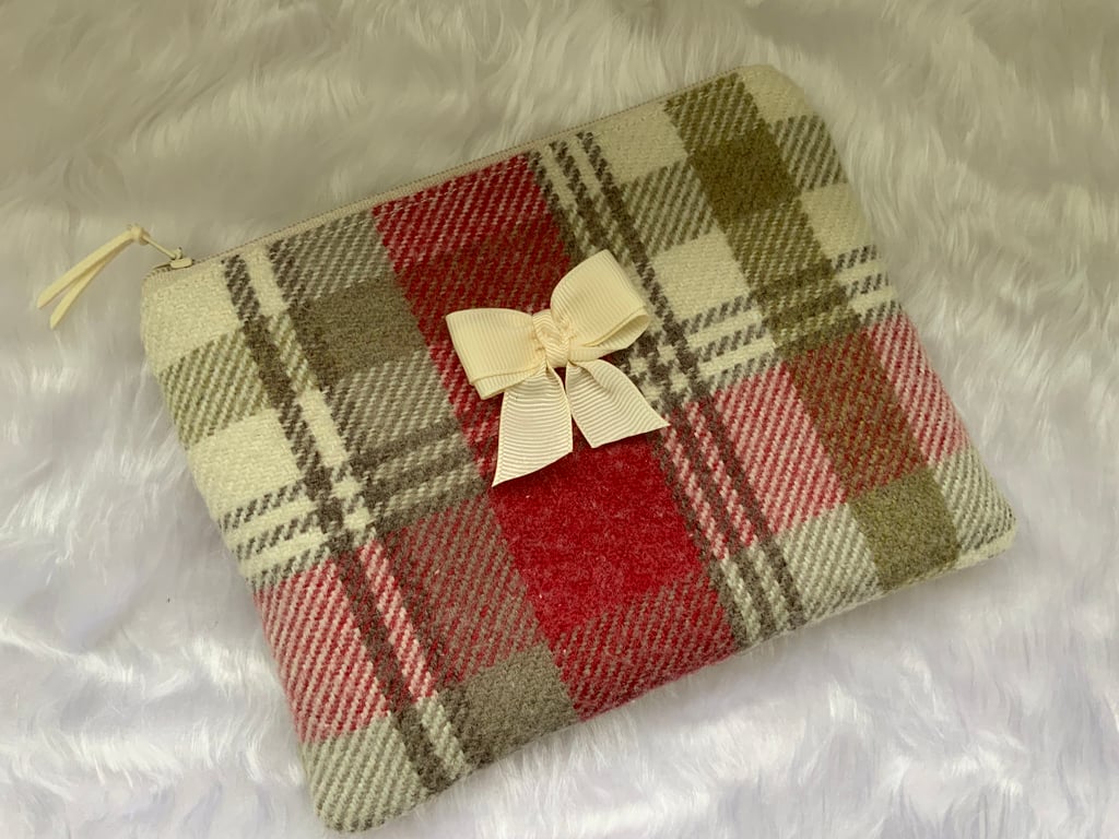 Tartan Zipped Purse, Pouch, Small Cosmetic Bag, Accessory Purse, Coin Purse,