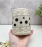 Monochrome Vase or Utensil Pot with Abstract Flower & Spots - Handmade Pottery