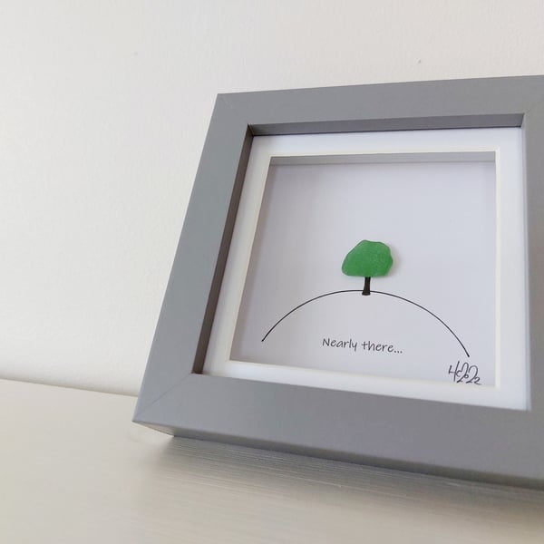 Nearly There Tree - Whittington Tump - Grey Framed Mini Sea Glass Art Picture