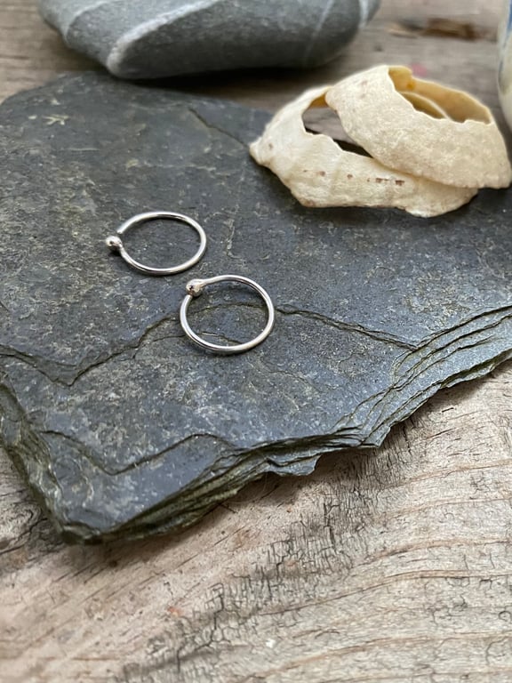 Silver hoops, sleeper hoops, silver hoop earrings (12mm dia.)