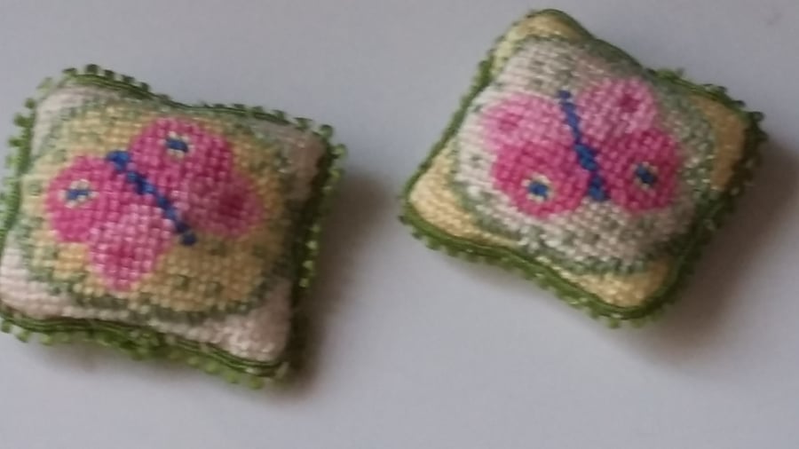 12th scale PAIR OF CROSS STICHED CUSHIONS