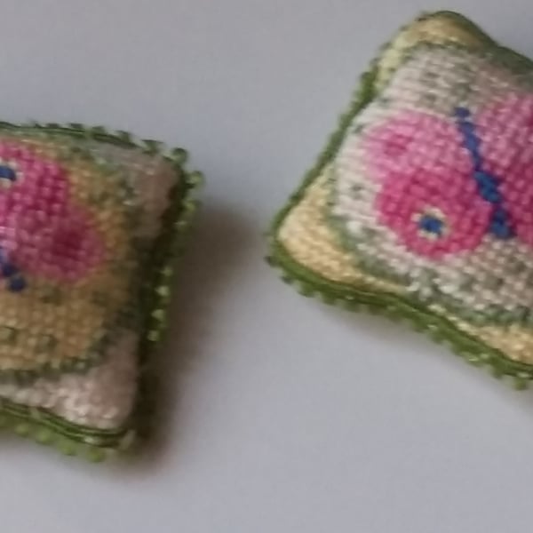 12th scale PAIR OF CROSS STICHED CUSHIONS