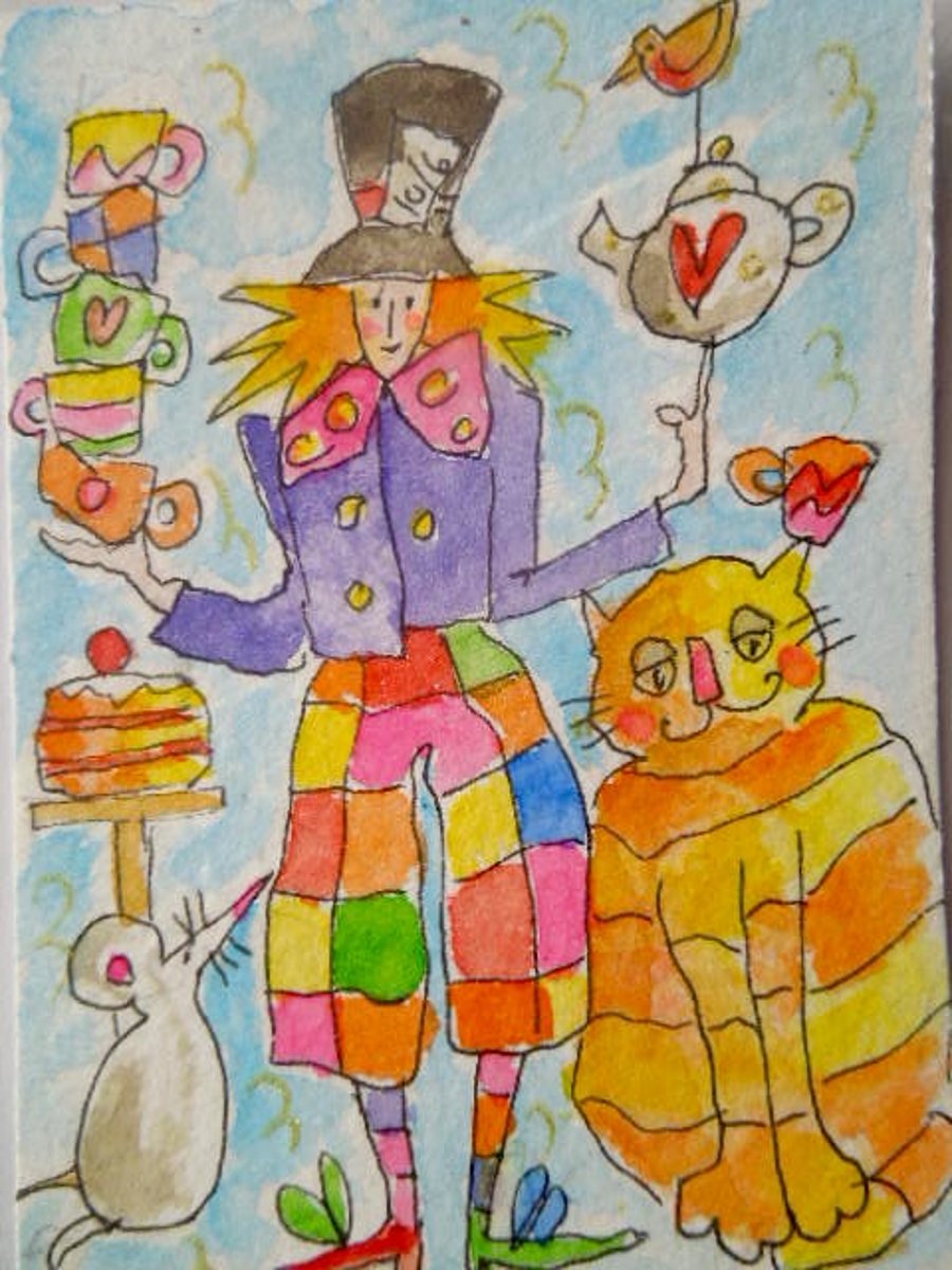 ACEO original little watercolour painting - A Mad Tea Party.