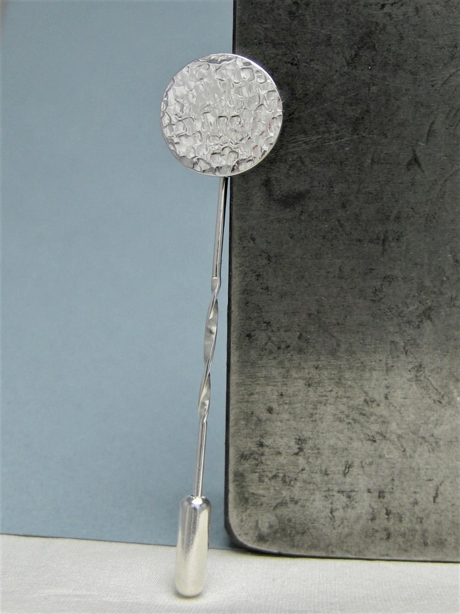 Sterling Silver Round Disc Tie & Lapel Stick Pin-Brooch Hammered-Sparkly 