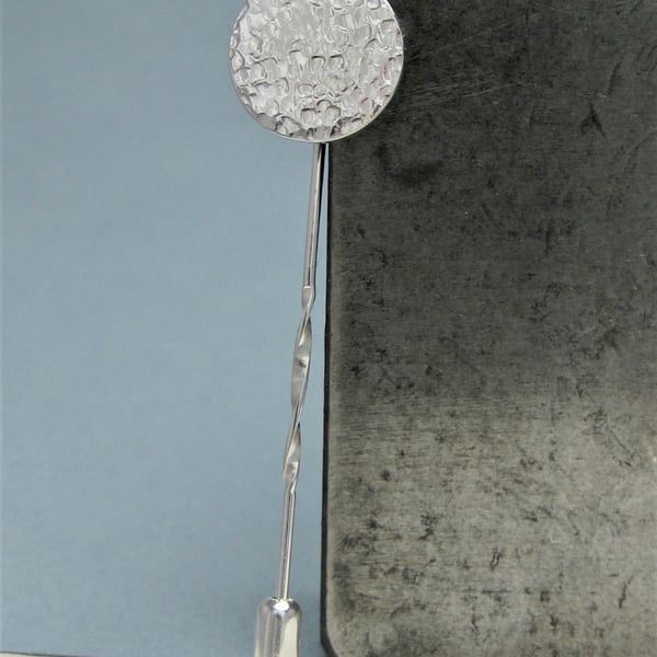Sterling Silver Round Disc Tie & Lapel Stick Pin-Brooch Hammered-Sparkly 
