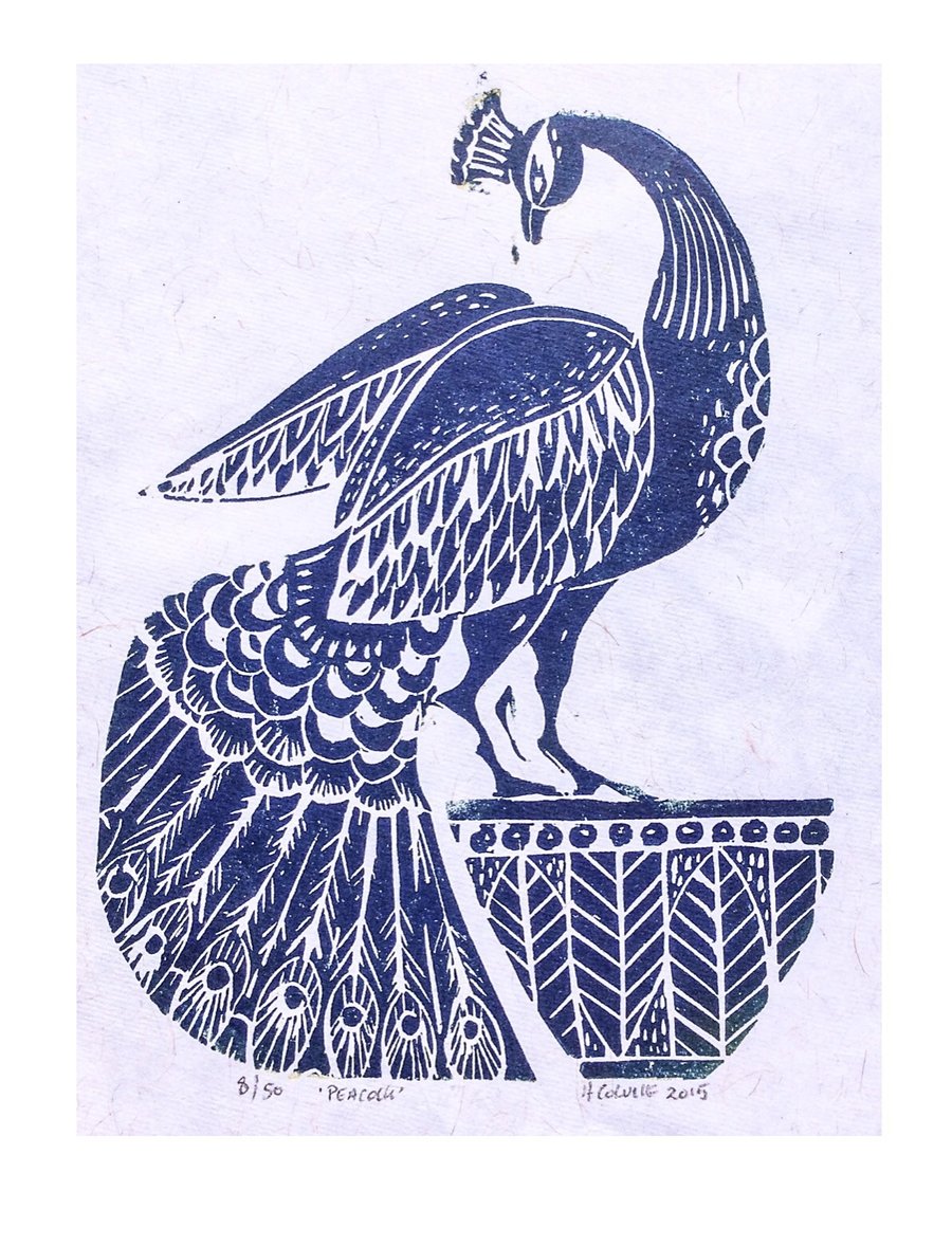 Peacock Lino Block Print Blue PRINT SALE