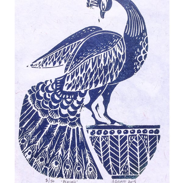 Peacock Lino Block Print Blue PRINT SALE