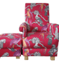 Armchair & Footstool Aviary Garden Pomegranate Fabric Chair Pouffe Birds Jungle - Image 1