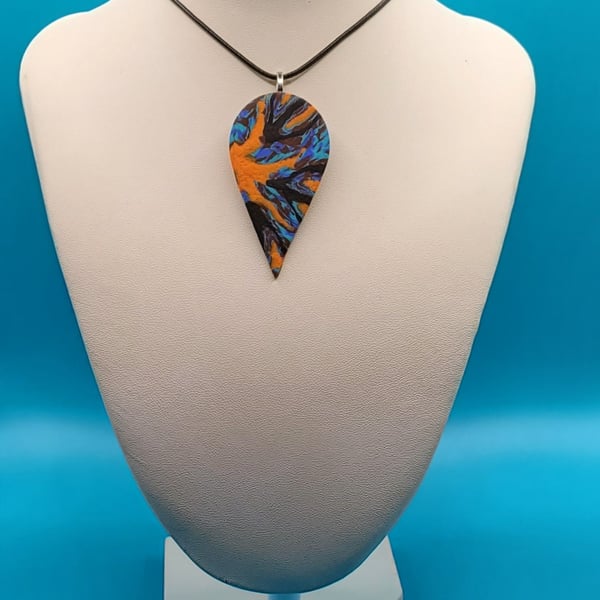 Large Teardrop Pendant Necklace 60x30mm, Handmade Polymer Clay Statement Necklac