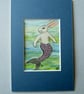 Merbunny Mermaid Bunny Rabbit ACEO original miniature painting in mount - Image 1
