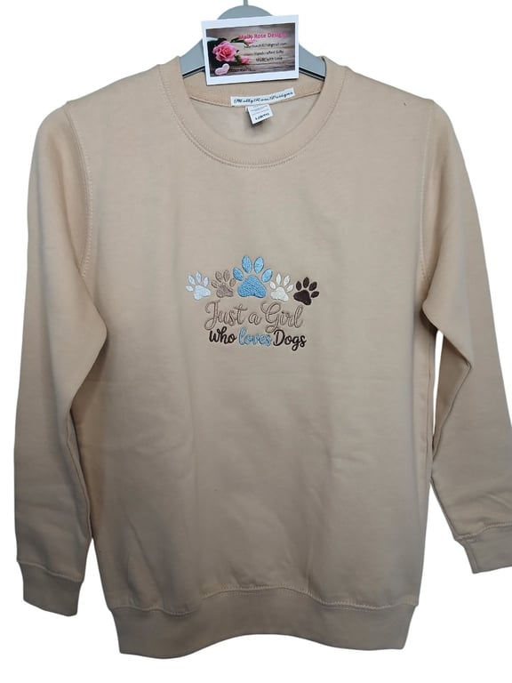 girl's embroidered sweatshirt, beige sweatshirt, winter jumper