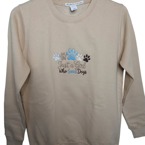 girl's embroidered sweatshirt, beige sweatshirt, winter jumper