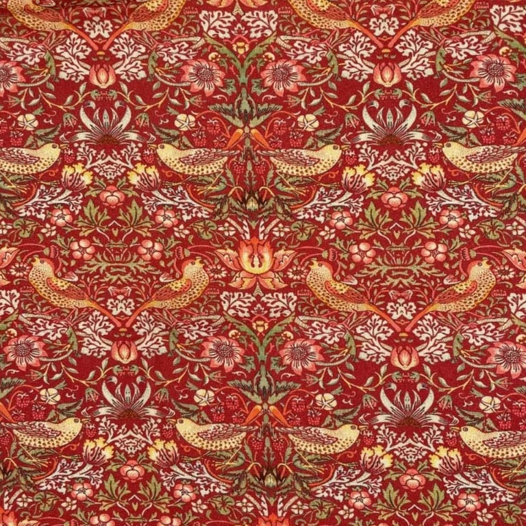  William Morris Tablecloths. 250 x 135cm Crimson Strawberry Thief
