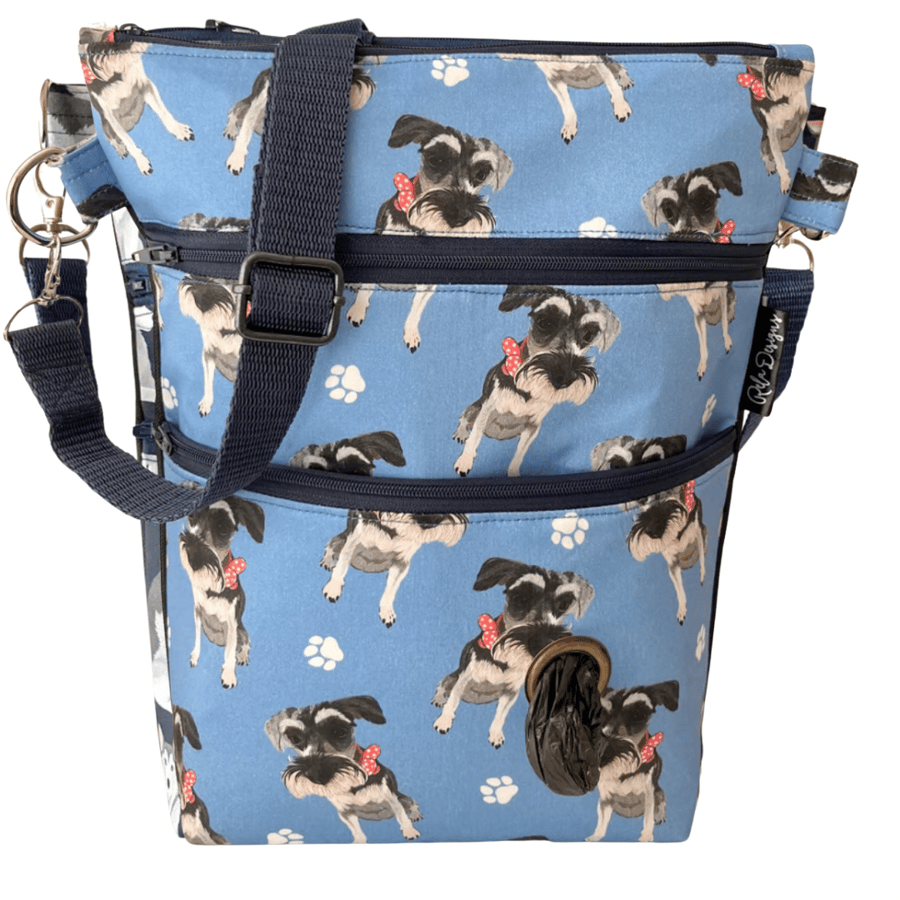Dog walking cross body bag, schnauzers