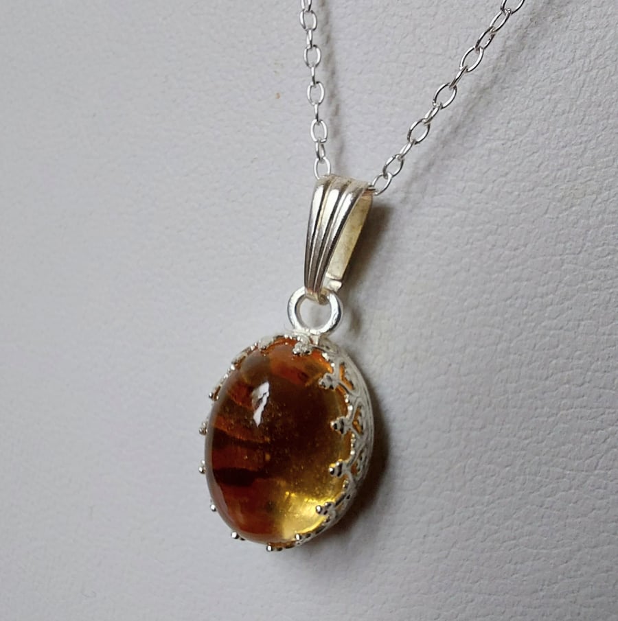 Citrine Gemstone Pendant on Silver Chain, November birthstone