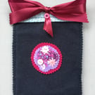 Hand Embroidered Navy Blue Felt Bag