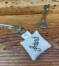Friend heart keyring, linen and lavender embroidered key ring - Image 5