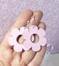 Pink flower earrings, eco-friendly pale pink wooden earrings for women           - Image 3