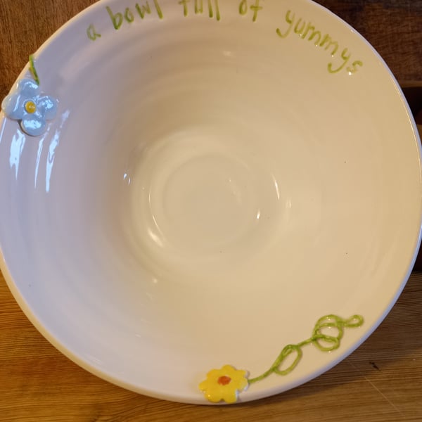 Hand Thrown Bowl with inscription and flower design