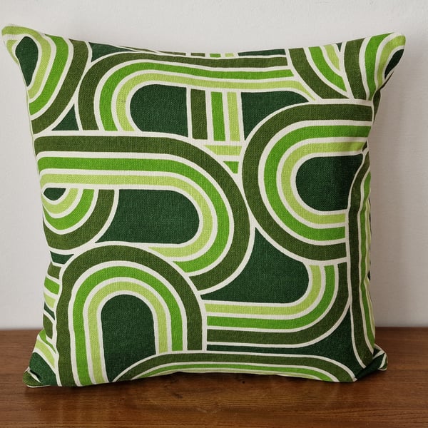 Handmade cushion cover vintage 1960s 1970s geomatric green fabric