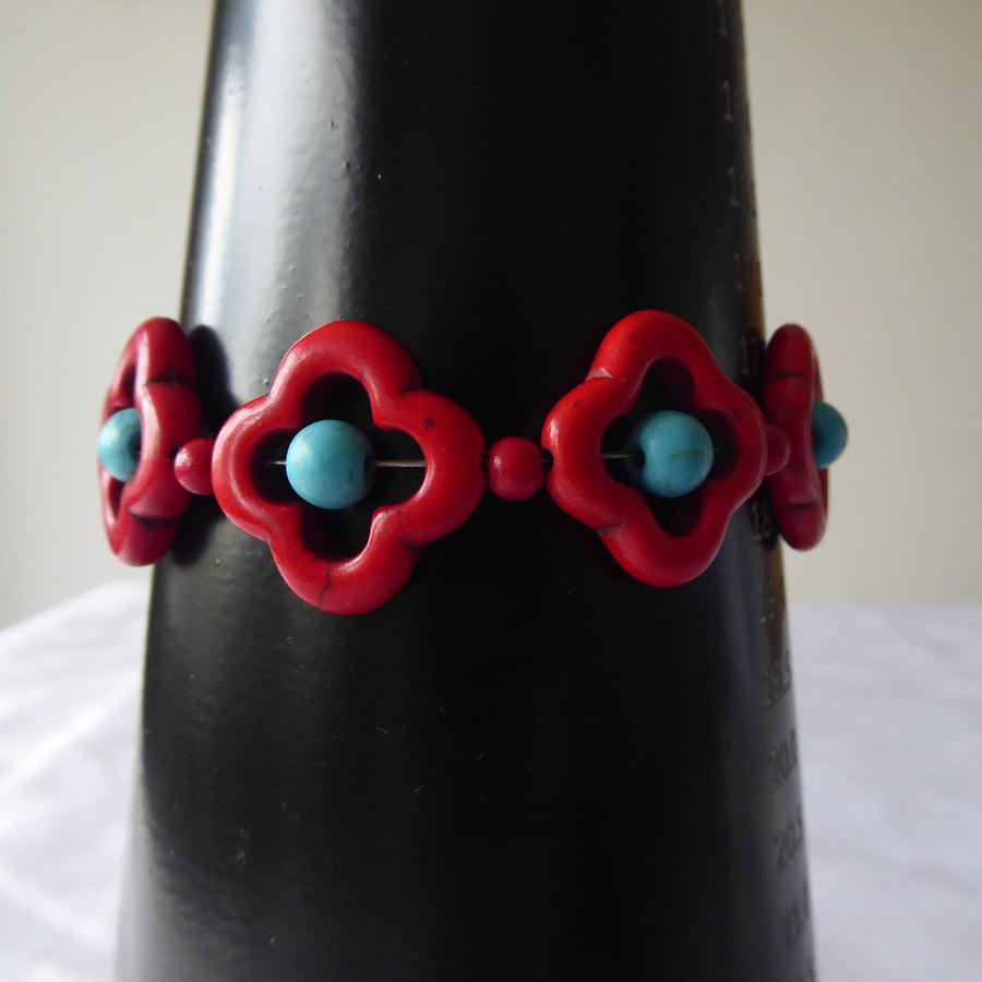 Dyed Turquoise Flower Bracelet