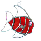 Tropical Fish Suncatcher Stained Glass Handmade Red 033