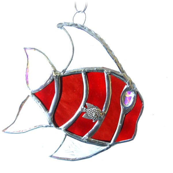 Tropical Fish Suncatcher Stained Glass Handmade Red 033