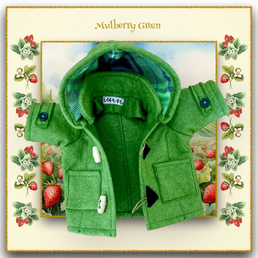 Olive Green Duffle Coat with a Tartan Lined Hood