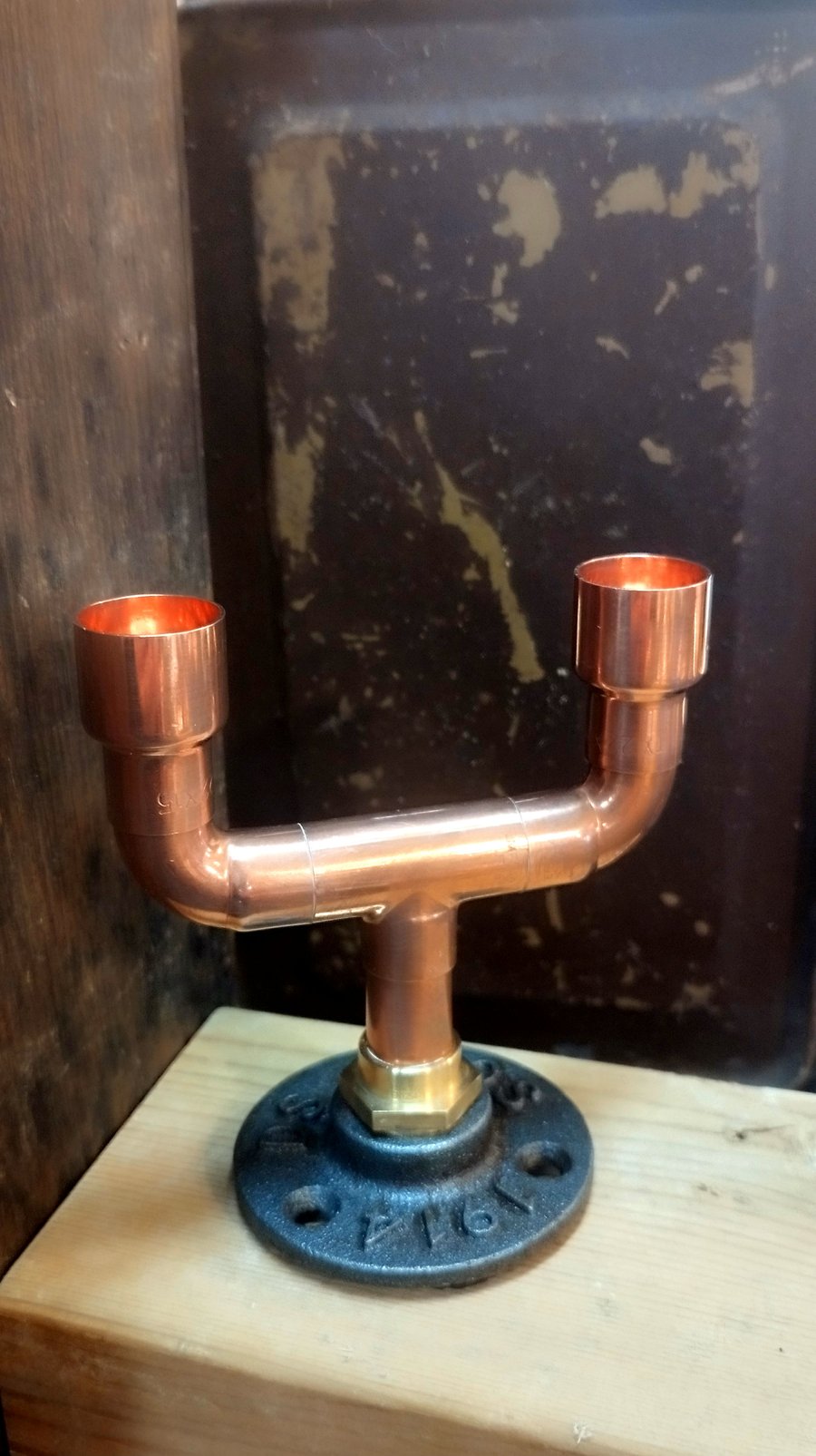 Copper pipe double candle holder - Handmade - Includes candles - FREE POSTAGE 