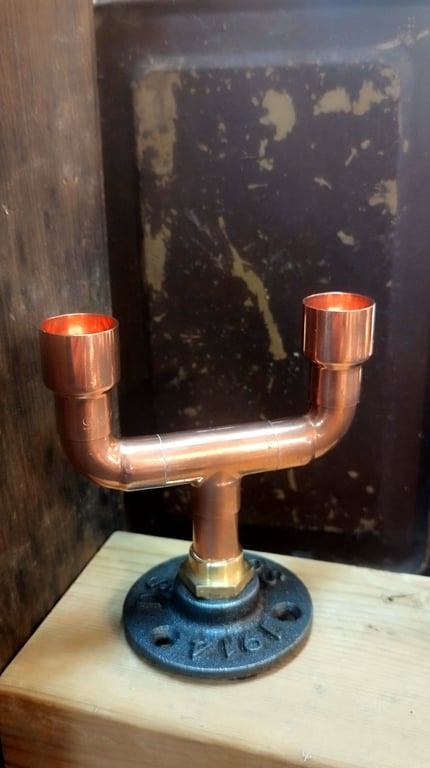Copper pipe double candle holder - Handmade - FREE POSTAGE 