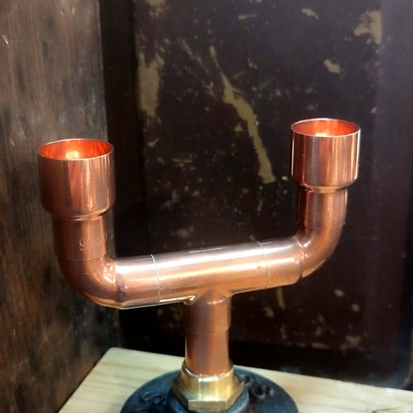 Copper pipe double candle holder - Handmade - Includes candles - FREE POSTAGE 