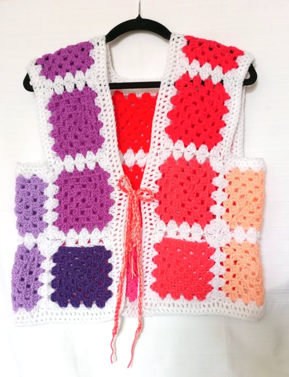 Granny crochet waistcoat- purple to pink