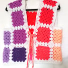 Granny crochet waistcoat- purple to pink