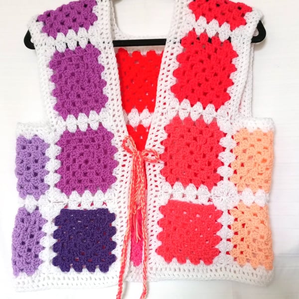 Granny crochet waistcoat- purple to pink