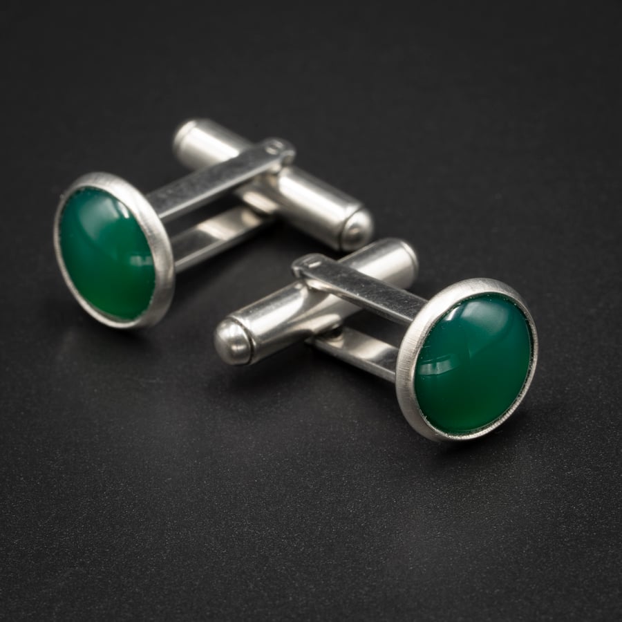 Green onyx and stainless steel cufflinks, Leo gift