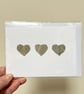 Real Pressed Leaf Trio of Hearts Handmade Card - Image 1