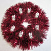 Christmas Wreath Tinsel with Bunny Rabbit Hand Painted Bauble Heads Red