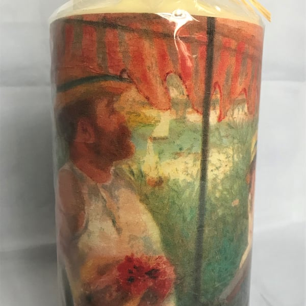 Decorated Candle Large Old Master Boating Party Decoupage Unusual