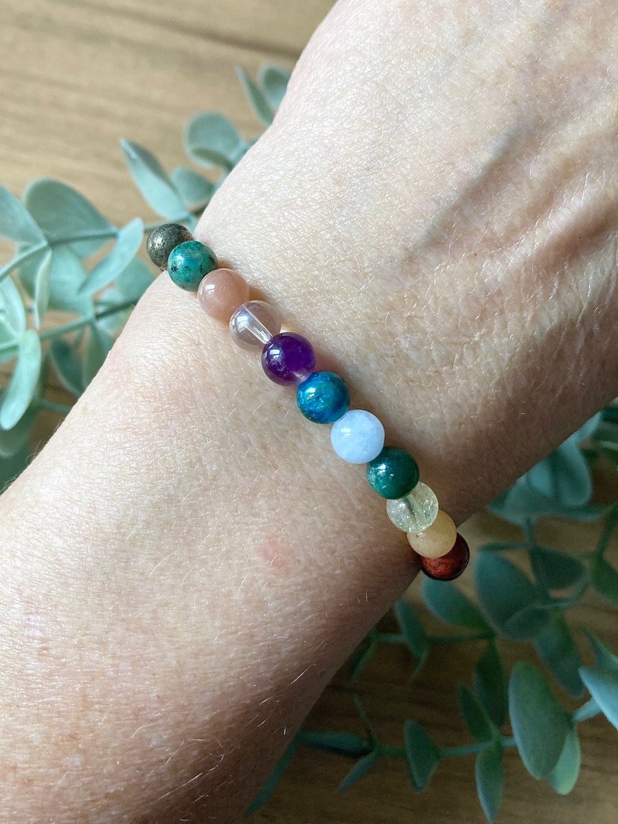 Complete Chakra Protection Bracelet, 12 Chakra Crystal Bracelet