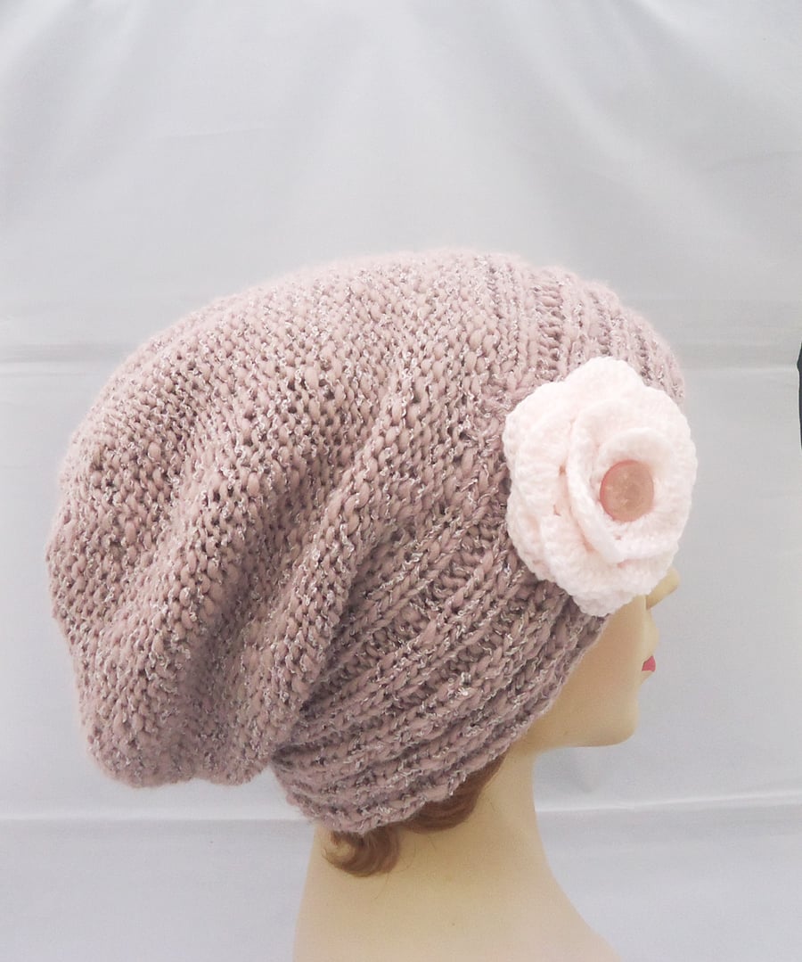 Slouchy Hat, Hand Knit Slouchy Hat, Winter Beanie, Slouchy Hat in Lavender, Hat 